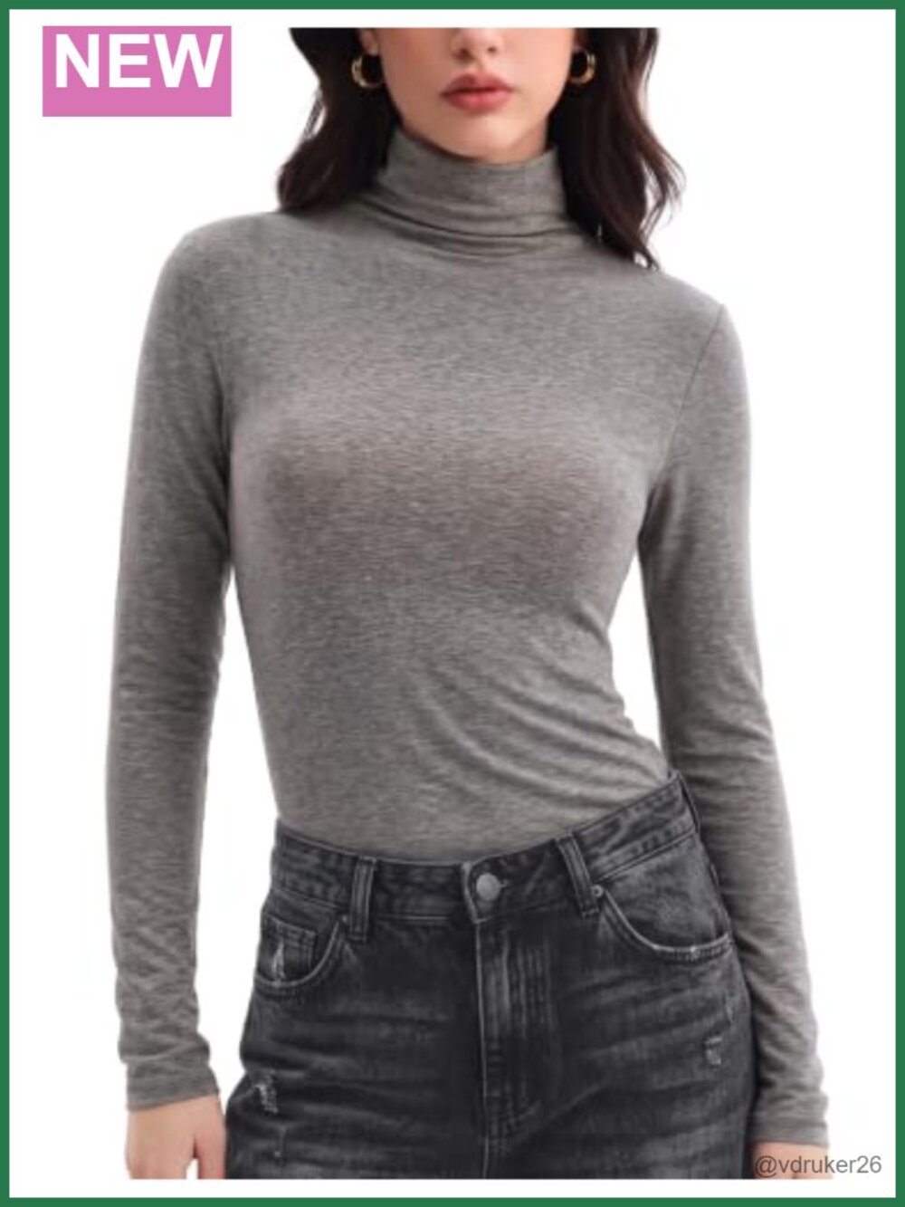 Merino Wool Blend Turtleneck Long Sleeve Fitted Basic Tee